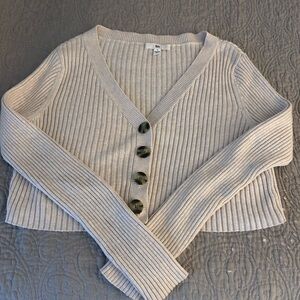 BP Cream Ribbed Cardigan Sweater